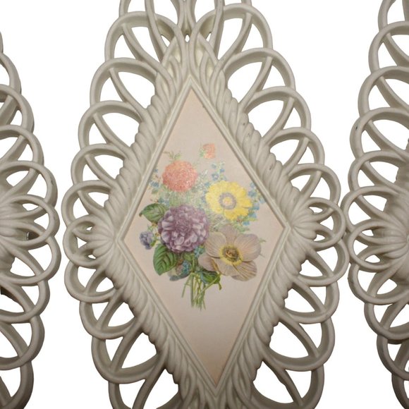 VTG Burwood Products Set Of 4 Diamond Shaped Filigree Wall Hanging Floral Decor - Picture 4 of 9